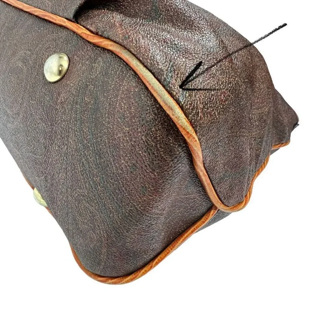 Etro Jacquard Fabric Paisley Tote Shoulder Bag Leather Trim w Serial # Authentic